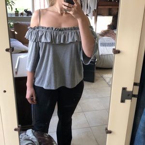 Off the shoulder stripped soft tee